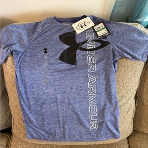 Under Armour Kids Heather Blue Tee with Black Logo